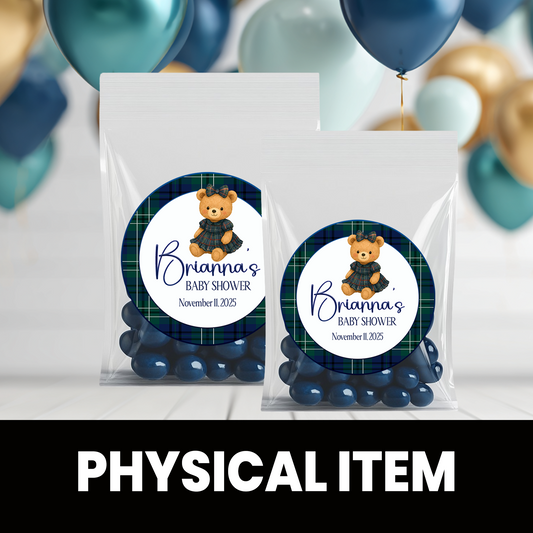 Elegant Teddy Bear Baby Shower | Personalized 2.5-Inch Stickers | Printed Party Favor Labels