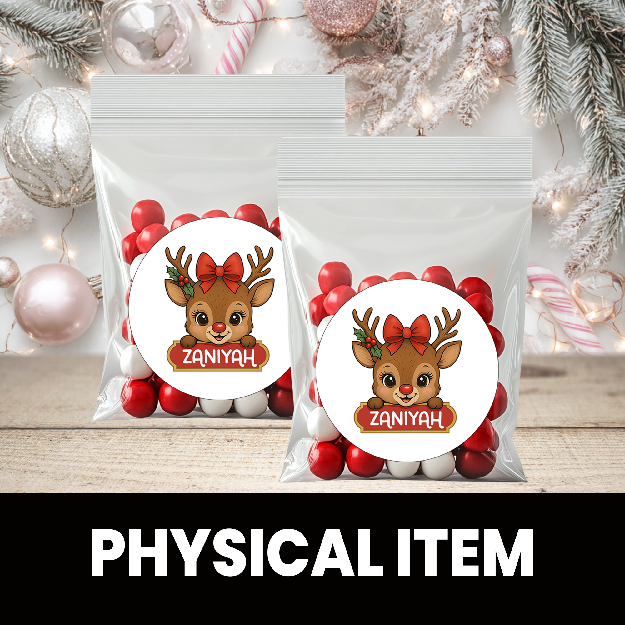 Reindeer Christmas Stickers | Personalized 2.5-Inch Circle Stickers | Customized Christmas Stickers | Party Favor Labels