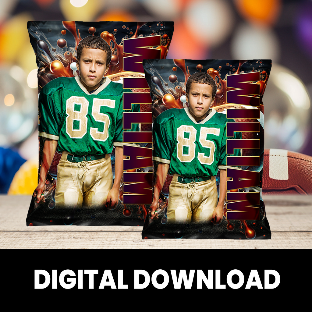 Football Theme | Chip Bag Wrapper Party Favor with Photo | Sports Birthday Party | Digital + Print Option