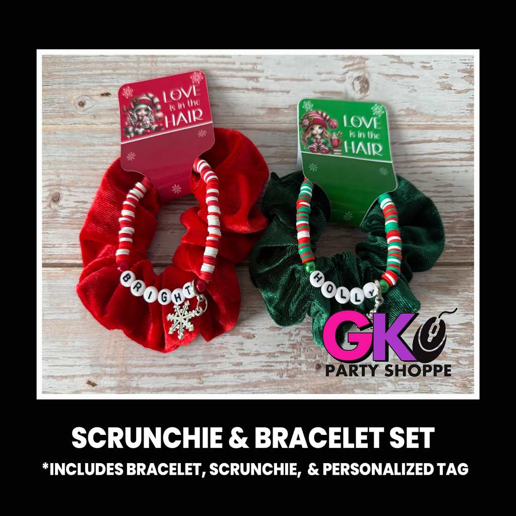 Christmas Scrunchie & Bracelet Set | Holiday Party Favor | Christmas Party Favors