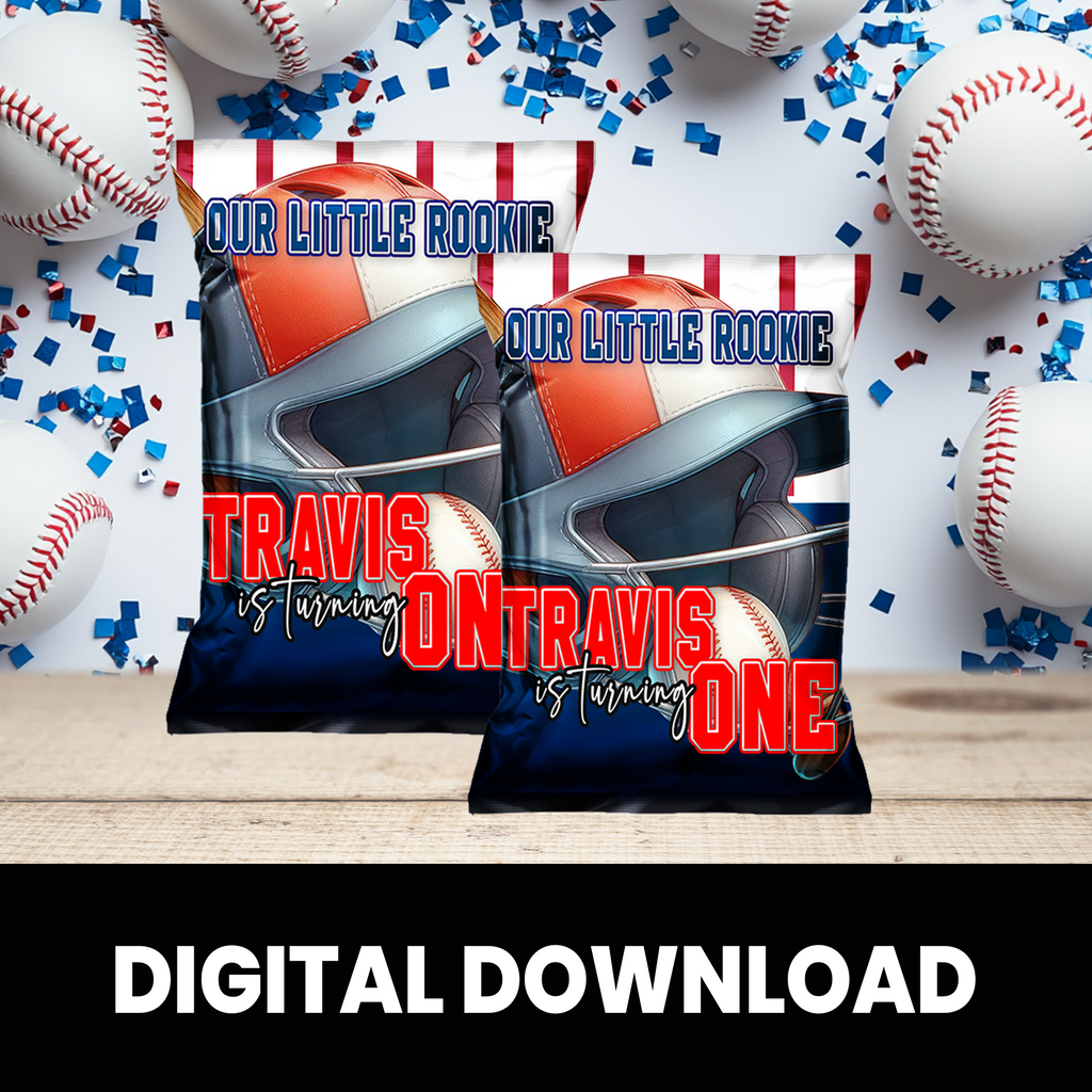 Baseball Rookie Of The Year | Chip Bag Wrapper | First Birthday Party Favor | Digital, Print & Ship