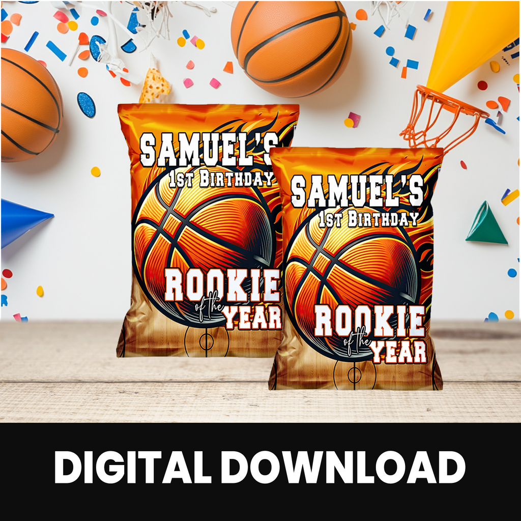 Rookie of the Year | Chip Bag Wrapper Party Favor | First Birthday Basketball Theme | Digital + Print Option