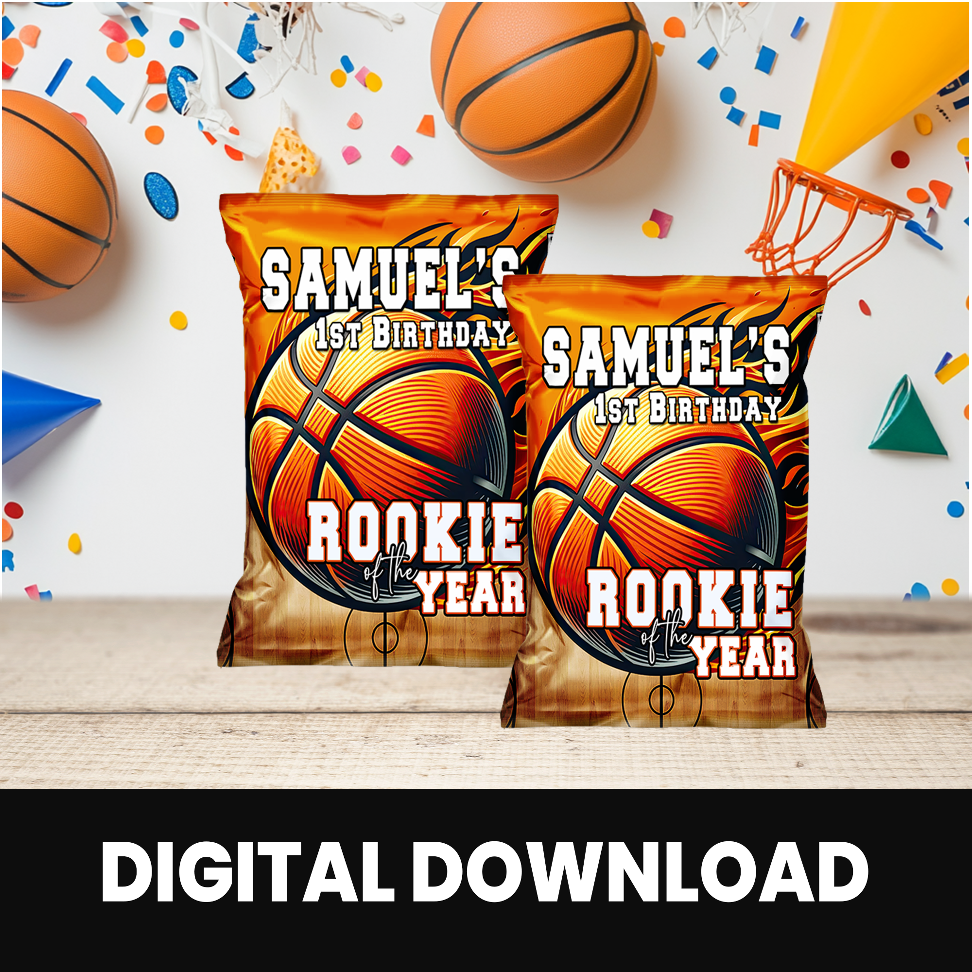 Rookie of the Year | Chip Bag Wrapper Party Favor | First Birthday Basketball Theme | Digital + Print Option