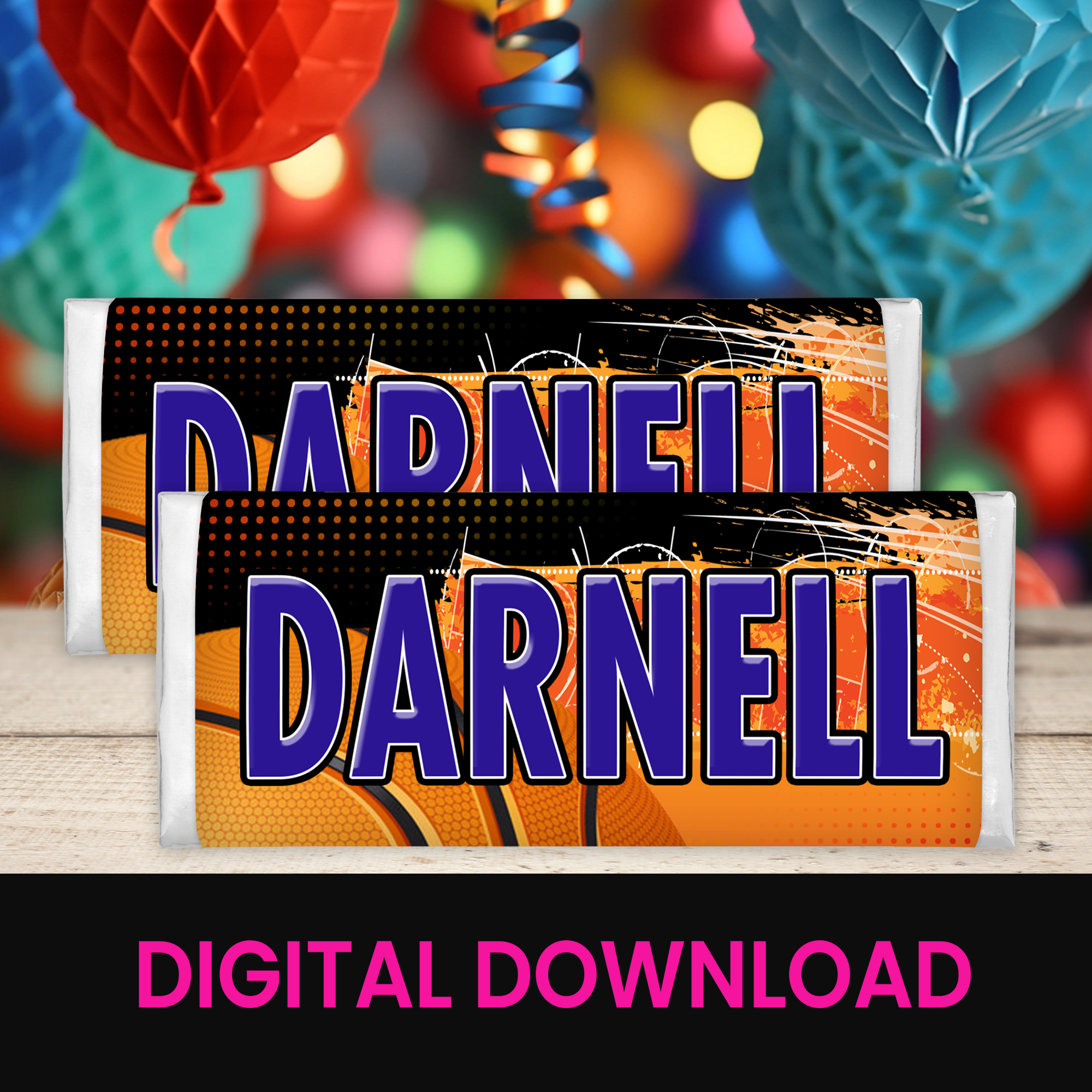 Basketball Theme | Chocolate Candy Bar Wrapper | Sports Birthday Party Favor | Digital + Print Option