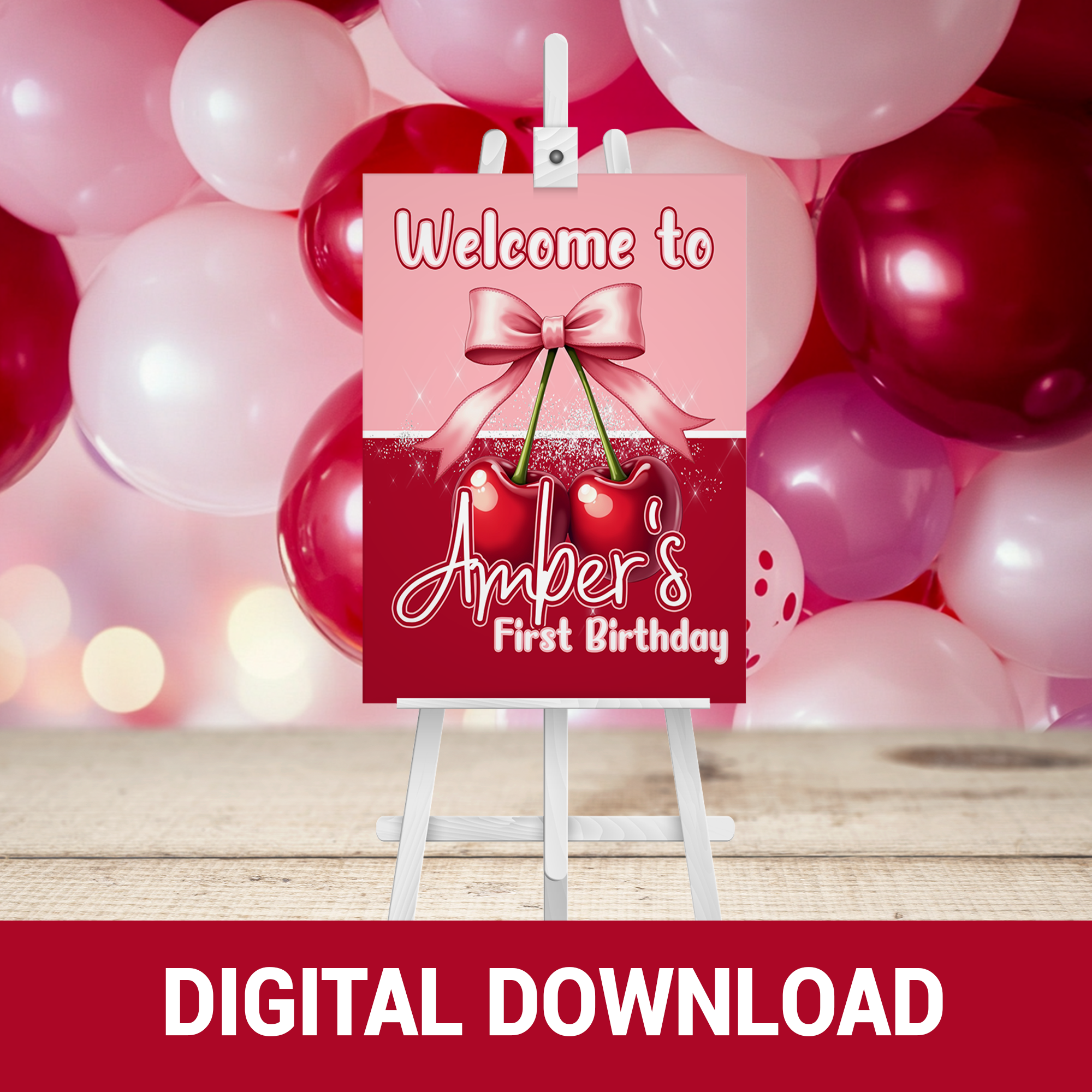 Cherry Sweet Fun! | Welcome Sign Party Decor | 1st Birthday Theme | Digital Only – 20x24 Sign