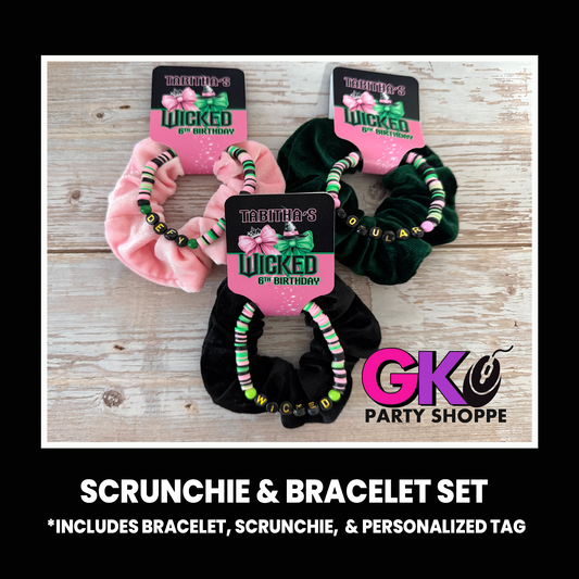 Wicked Inspired | Scrunchie & Bracelet Set | Teen Birthday Party Favors | Personalized Birthday Party Favors