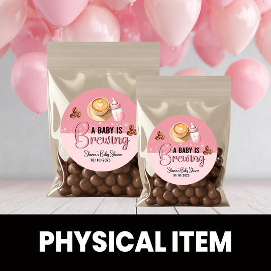 A Baby is Brewing Stickers | Personalized Baby Shower Party Favors | 2 inch Circle Stickers