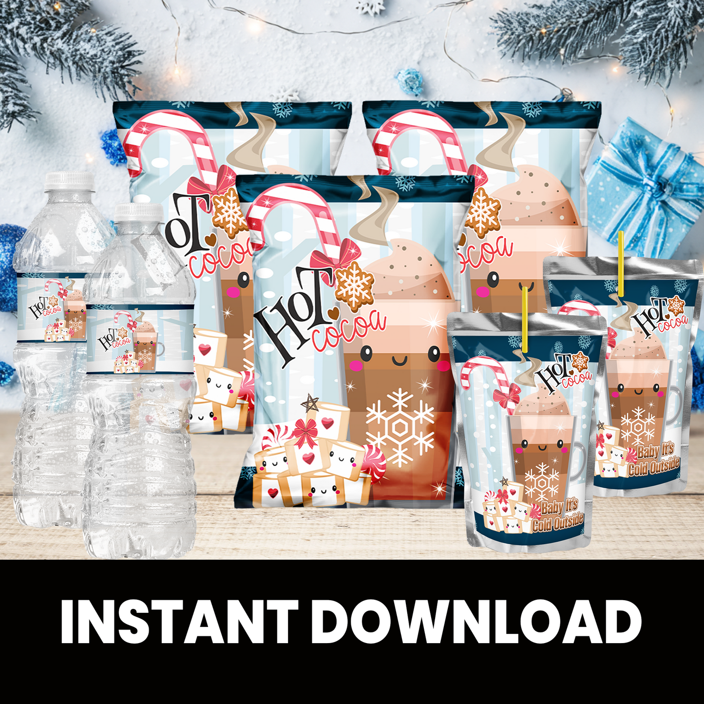 Christmas Bundle | Christmas Chip Bag, Juice Pouch, and Water Bottle Wrapper | INSTANT DOWNLOAD