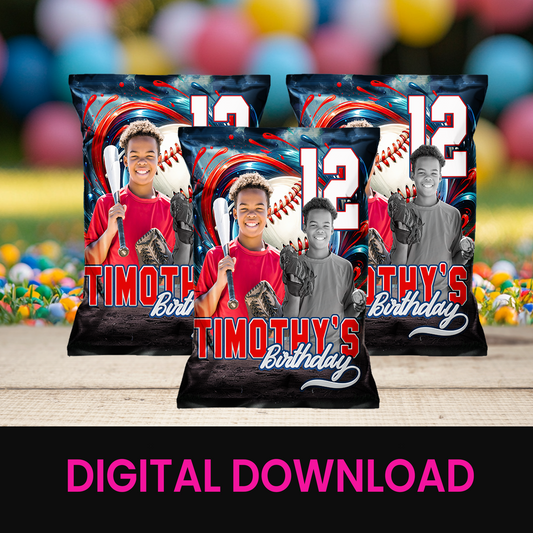 A Grand Slam Celebration! | Party Favor Wrappers & Labels | Baseball Chip Bag | Birthday Party Favor | Birthday Digital Favor