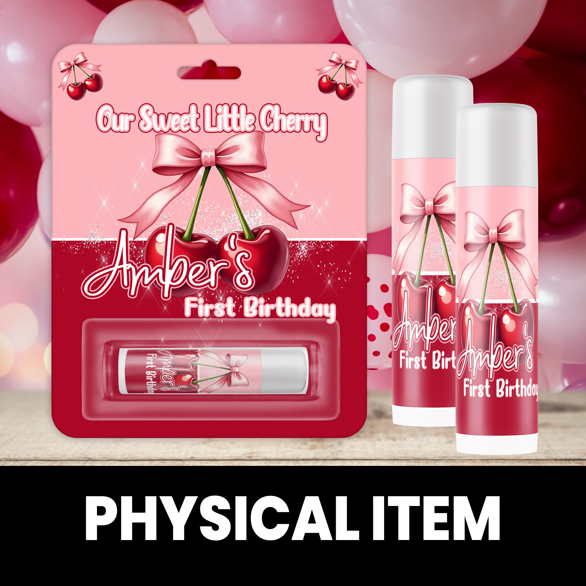 Cherry Sweet One Lip Balm Party Favors | Personalized Lip Balm Favors | First Birthday Theme