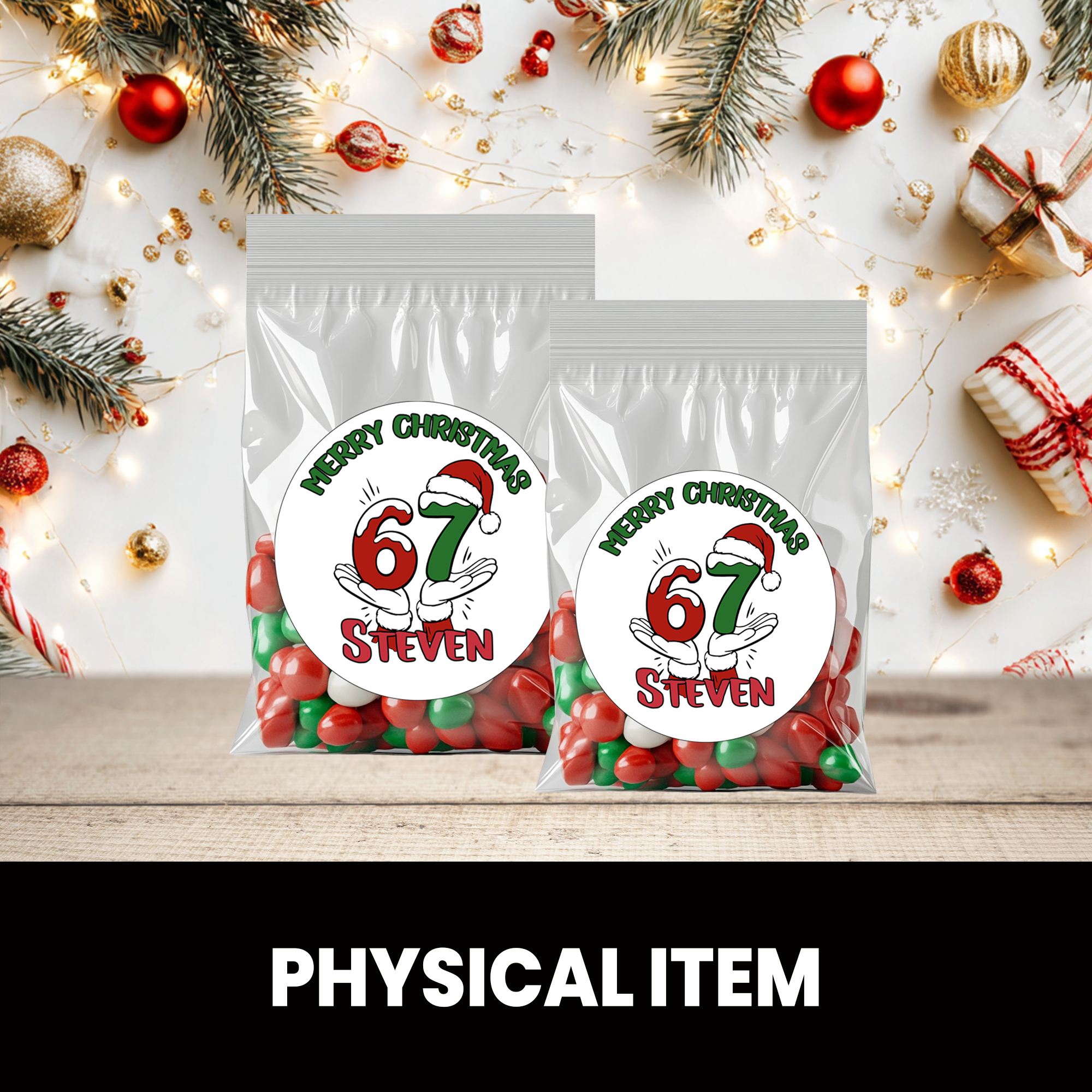 Six Seven (6/7) Christmas Stickers | Personalized 2.5-Inch Circle Stickers | Holiday Favor Labels