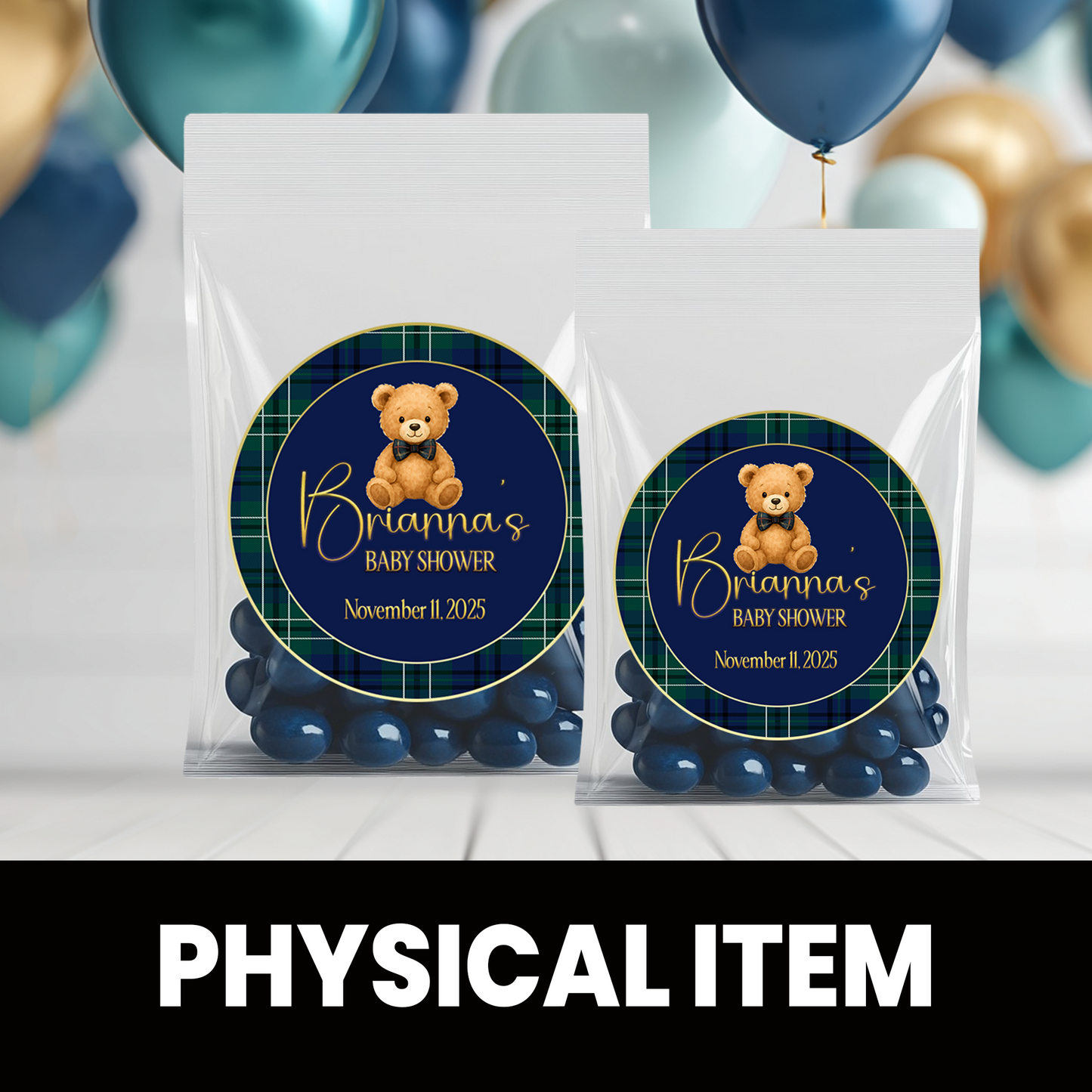 Elegant Teddy Bear Baby Shower | Personalized 2.5-Inch Stickers | Printed Party Favor Labels