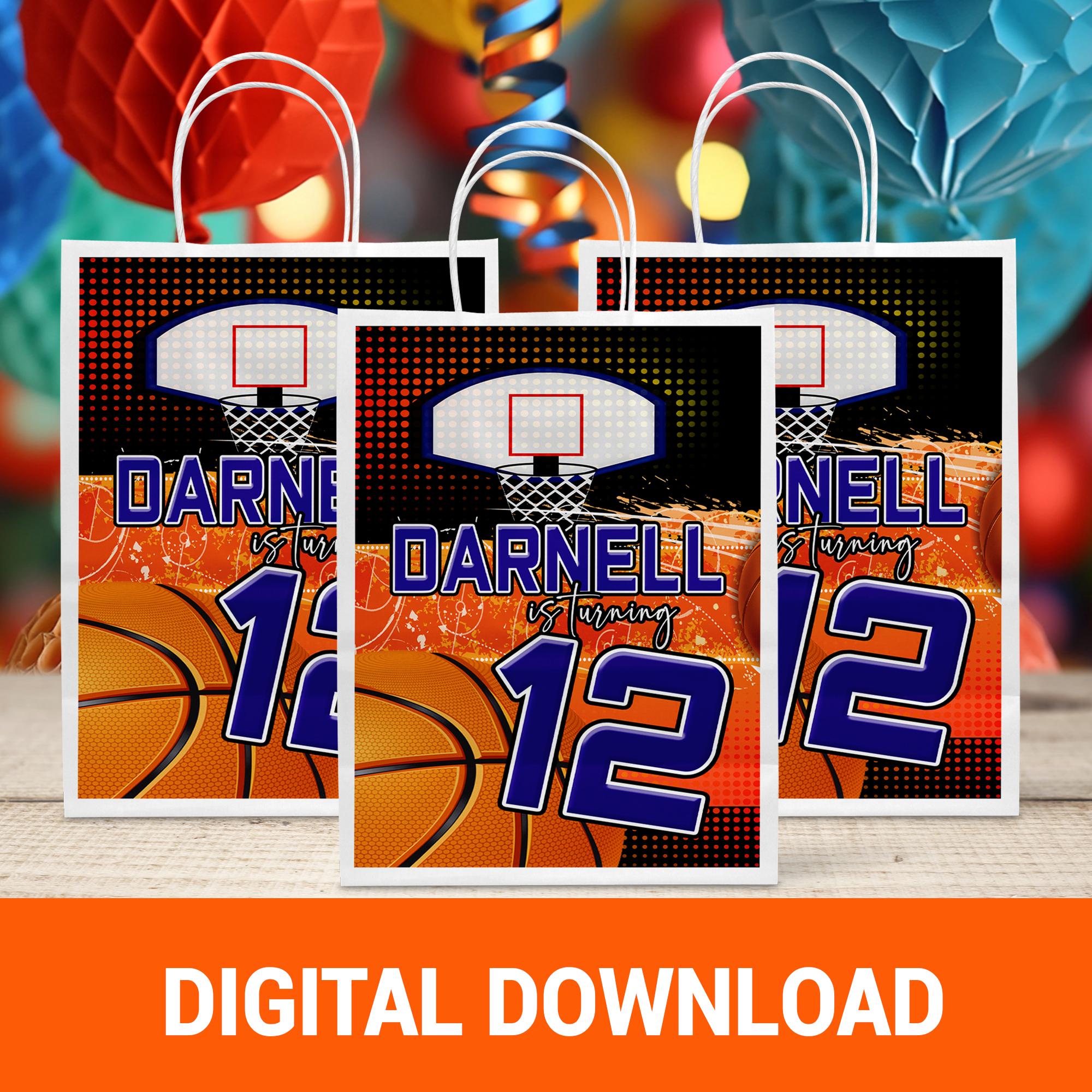 Nothing But Net! | Basketball Gift Bags, Gable Boxes & Shoe Boxes | Sports Birthday Theme | Digital & Print Options