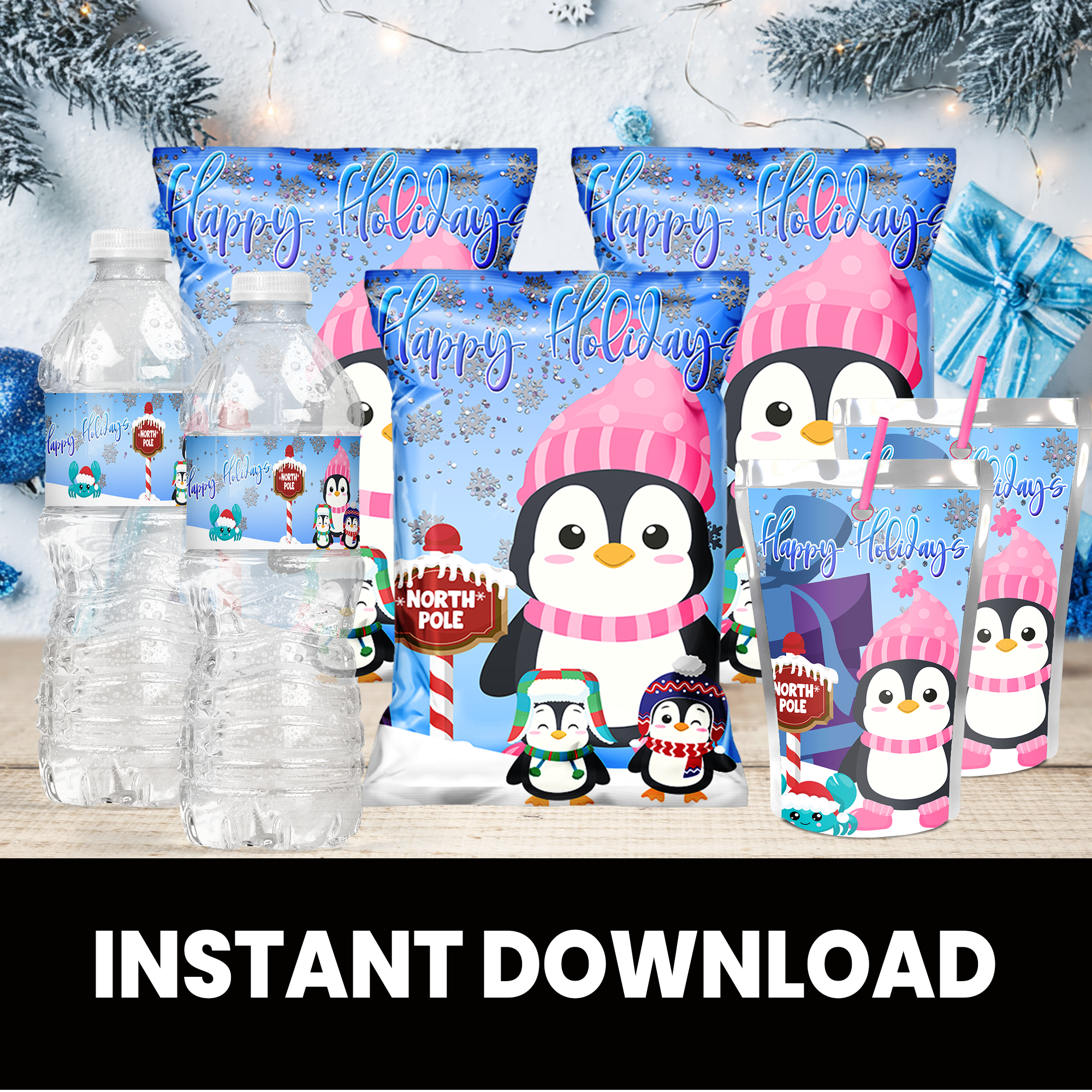 Christmas Bundle | Christmas Chip Bag, Juice Pouch, and Water Bottle Wrapper | INSTANT DOWNLOAD