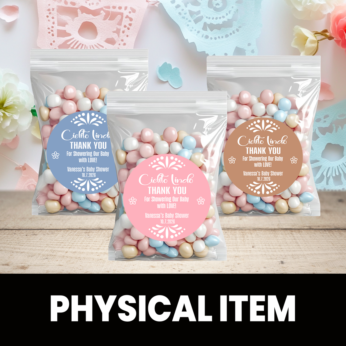 Cielito Lindo Baby Shower Stickers | Personalized Baby Shower Party Favors | 2.5 Inch Circle Stickers