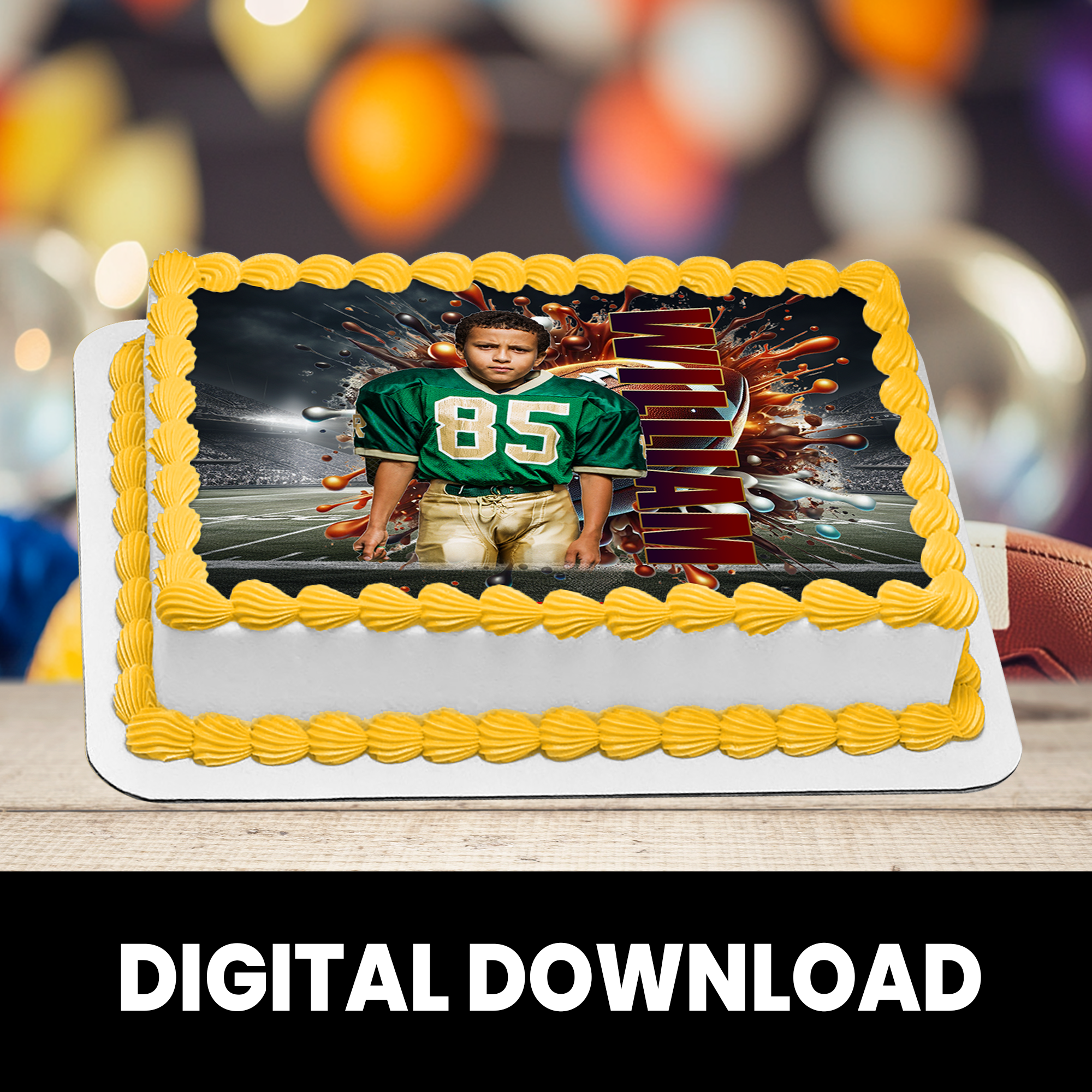 Football Theme | Edible Cake Image Topper with Photo | Sports Birthday Party | Digital + Print Option