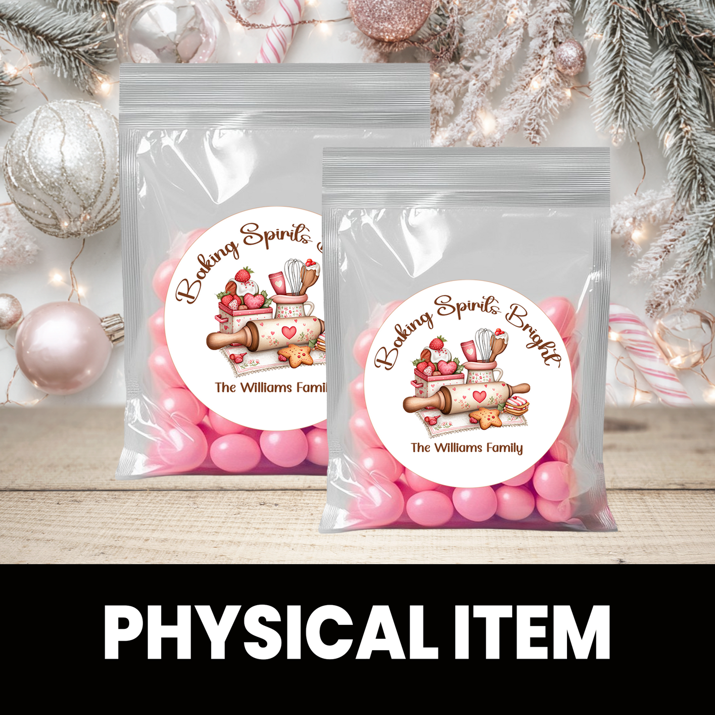 Baking Spirits Bright Christmas Stickers | Personalized 2.5-Inch Circle Stickers | Bake Goods Stickers | Christmas Labels