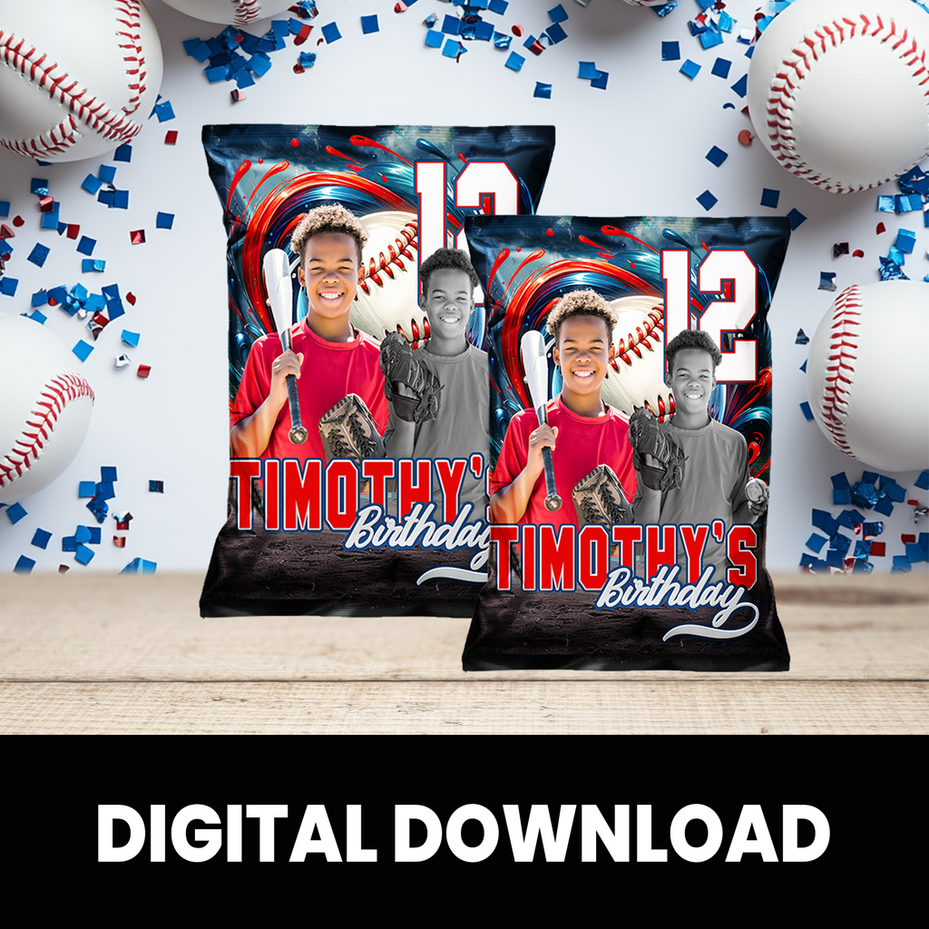 Baseball Theme | Chip Bag Wrapper With Photo | Birthday Party Favor | Digital, Print & Ship