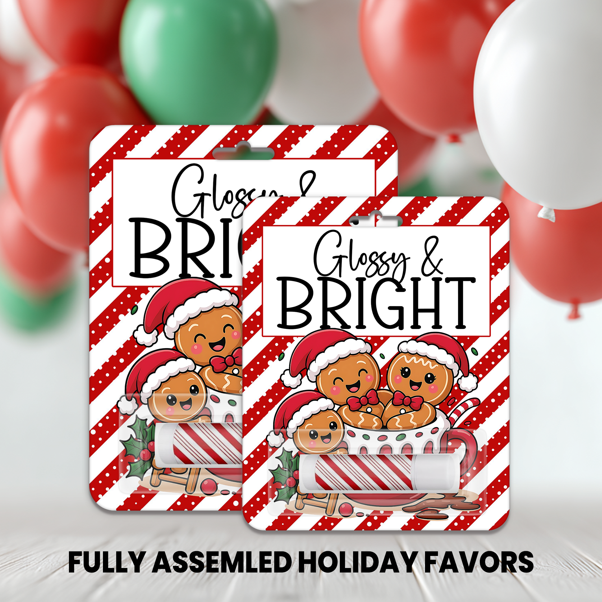 Glossy & Bright Christmas Lip Balm | Holiday Party Favor | Stocking Stuffer  | Kids Party Favors
