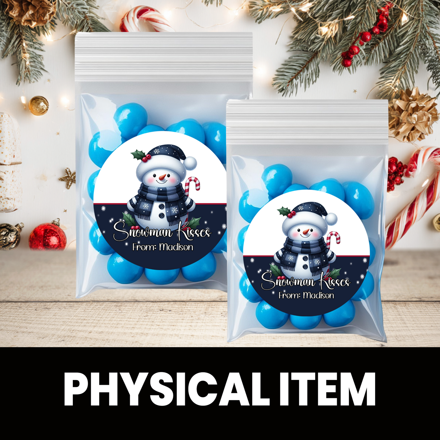 Snowman Christmas Stickers | Personalized 2.5-Inch Circle Stickers | Customized Christmas Stickers | Party Favor Labels