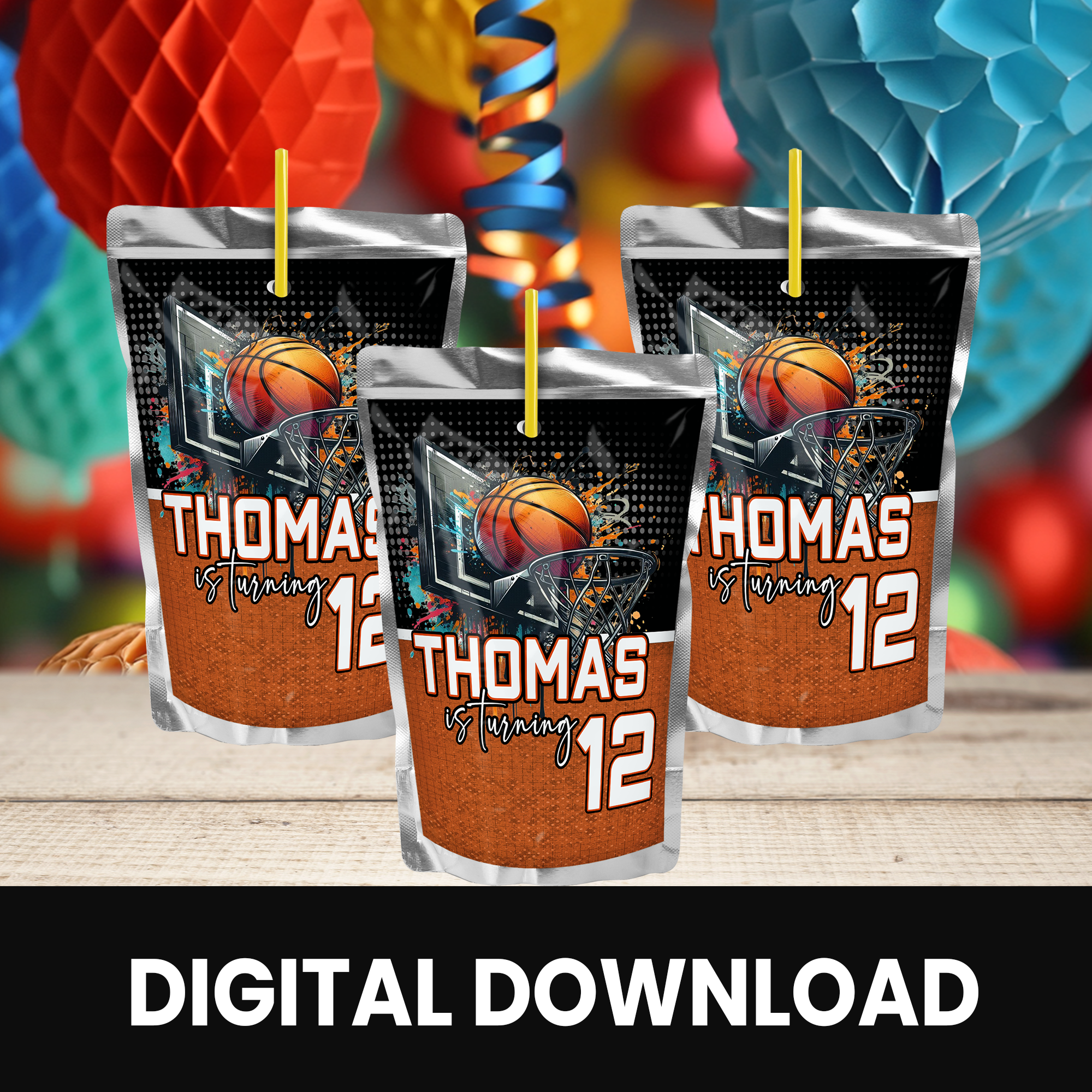 Basketball Theme | Juice Pouch Label Party Favor | Sports Birthday Party | Digital + Print Option