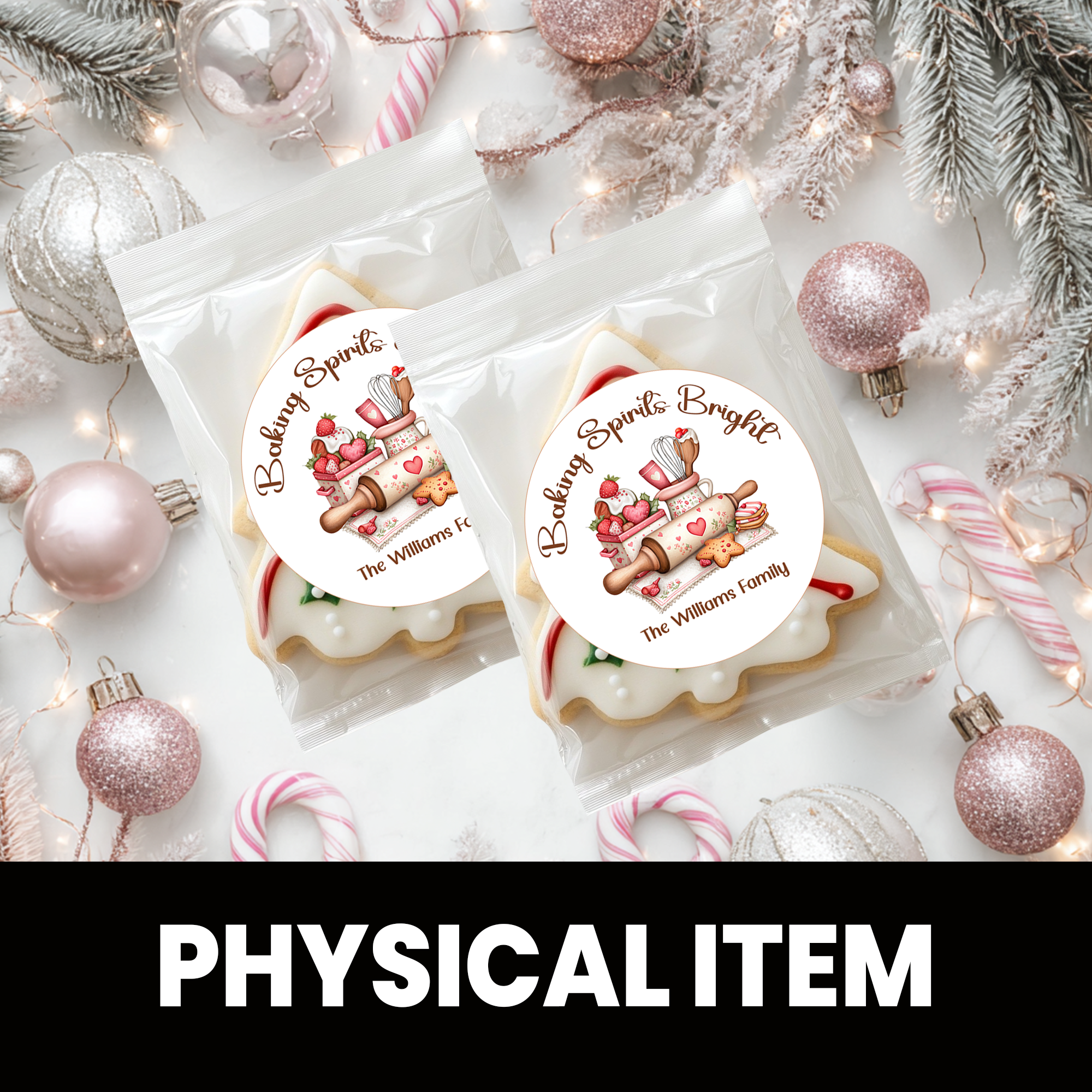 Baking Spirits Bright Christmas Circle Party Favor Stickers | Holiday Baking Stickers | Printed-Only | 2.5” or 3” Options