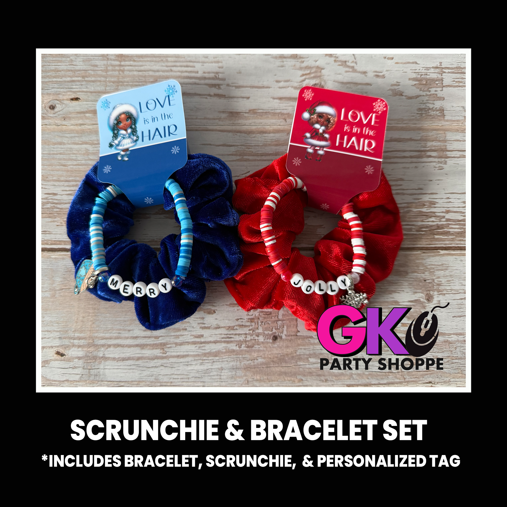 Christmas Scrunchie & Bracelet Set | Holiday Party Favor | Christmas Party Favors