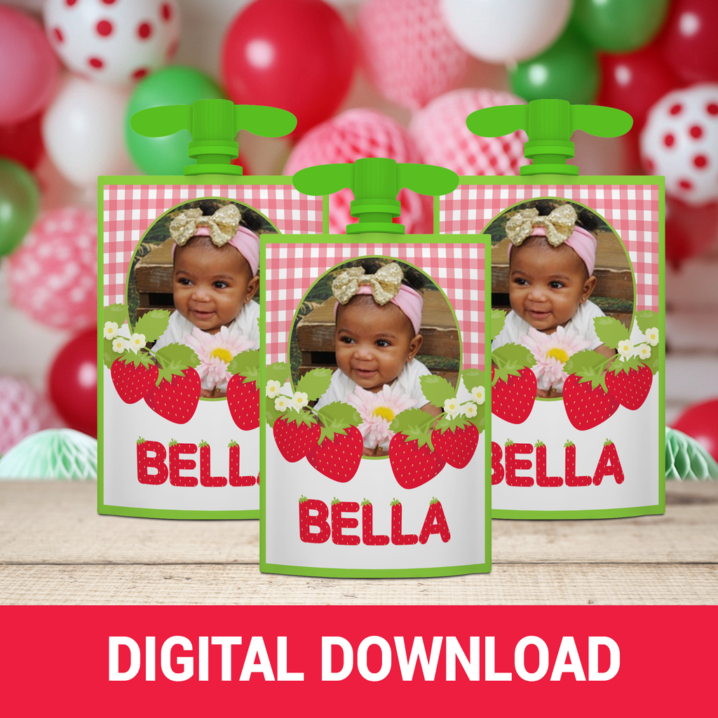 Berry Sweet One | Applesauce Pouch Label Party Favor | First Birthday Strawberry Theme | Digital + Print Option