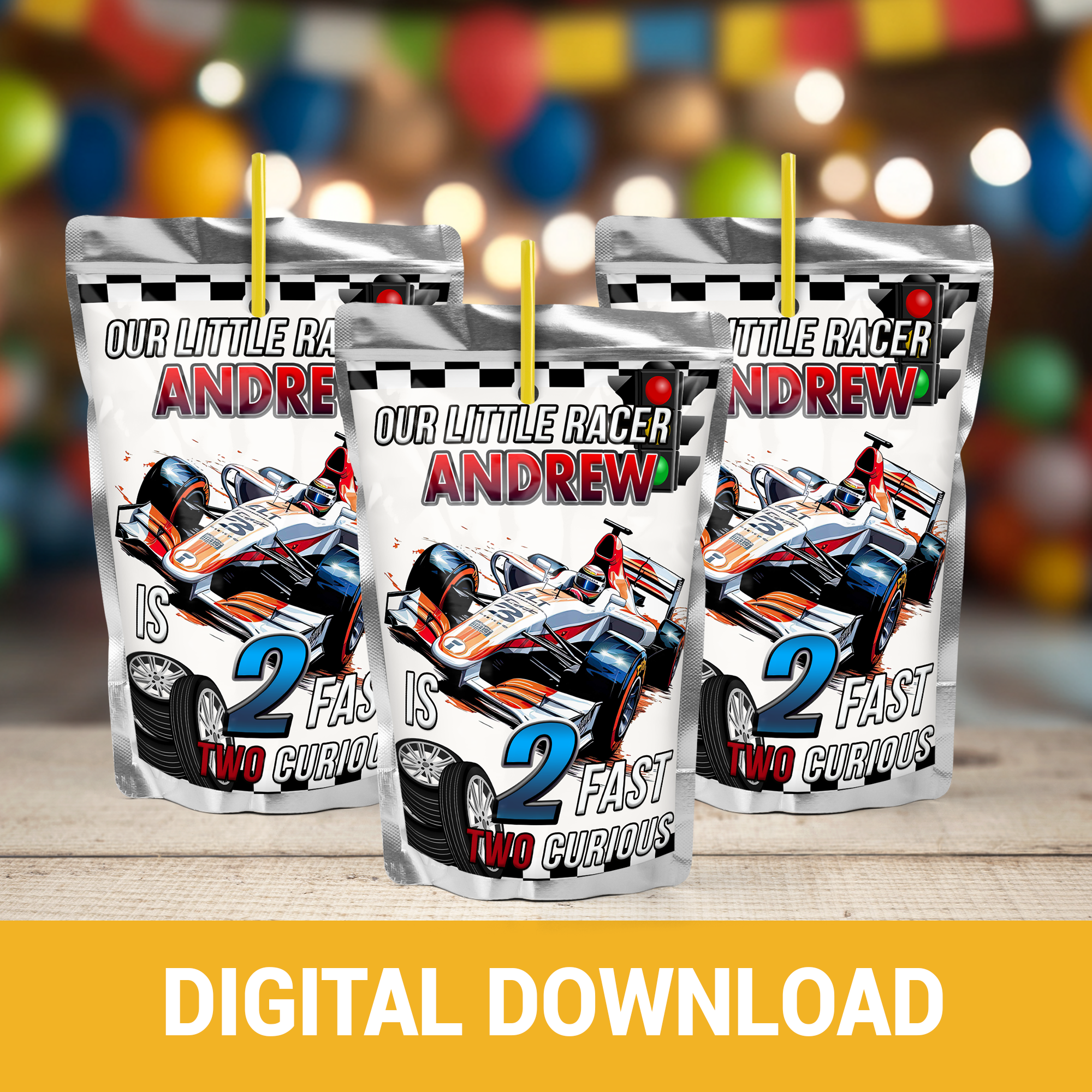 2 Fast 2 Curious Boy Edition | Juice Pouch Label Party Favor | Racing Birthday Theme | Digital + Print Option