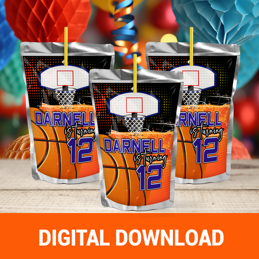 Basketball Theme | Juice Pouch Label Party Favor | Sports Birthday Party | Digital + Print Option