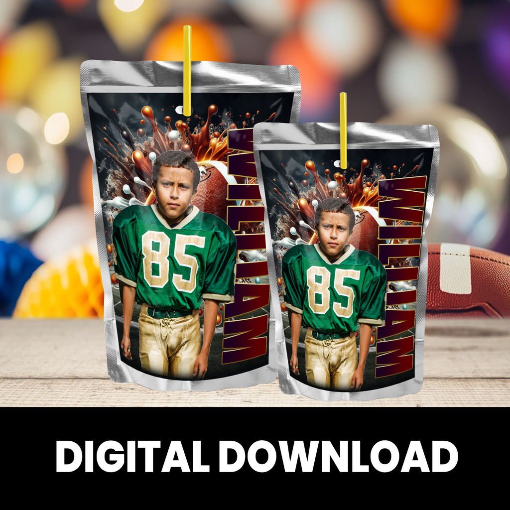 Football Theme | Juice Pouch Label Party Favor with Photo | Sports Birthday Party | Digital + Print Option