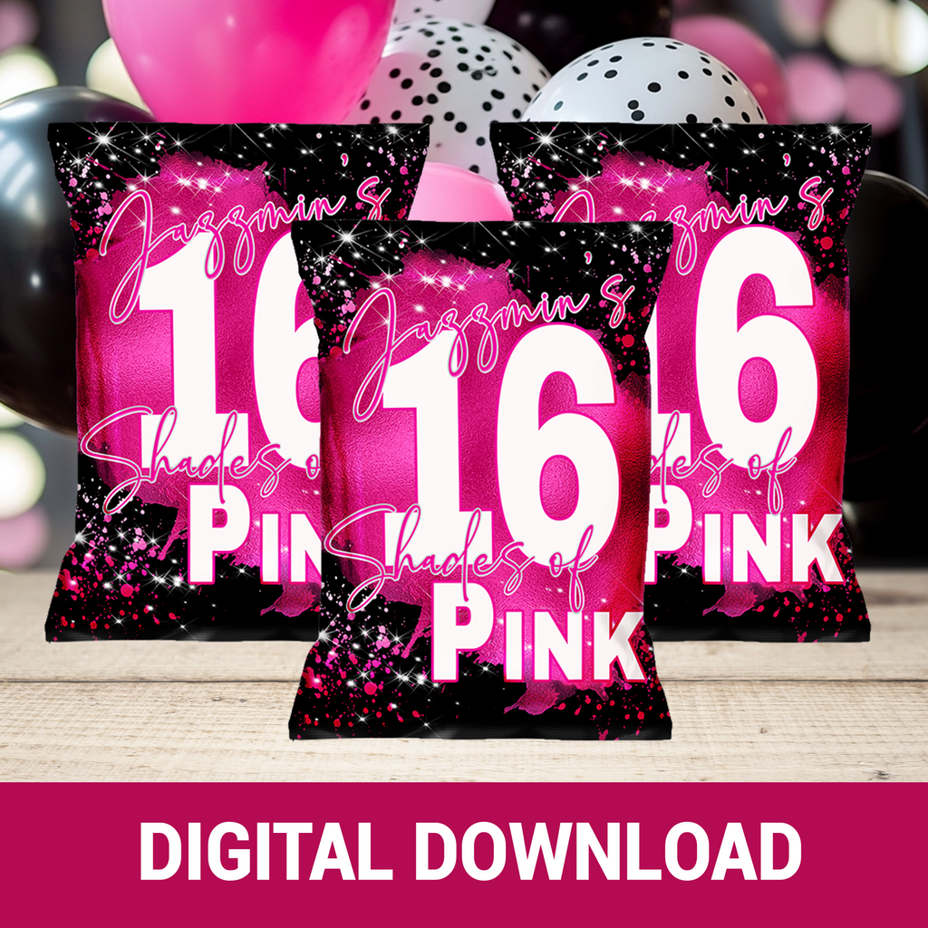 Pretty in Pink Sweet 16 Wrappers or Labels | Teen Birthday Party Favors | Personalized Digital Printable File