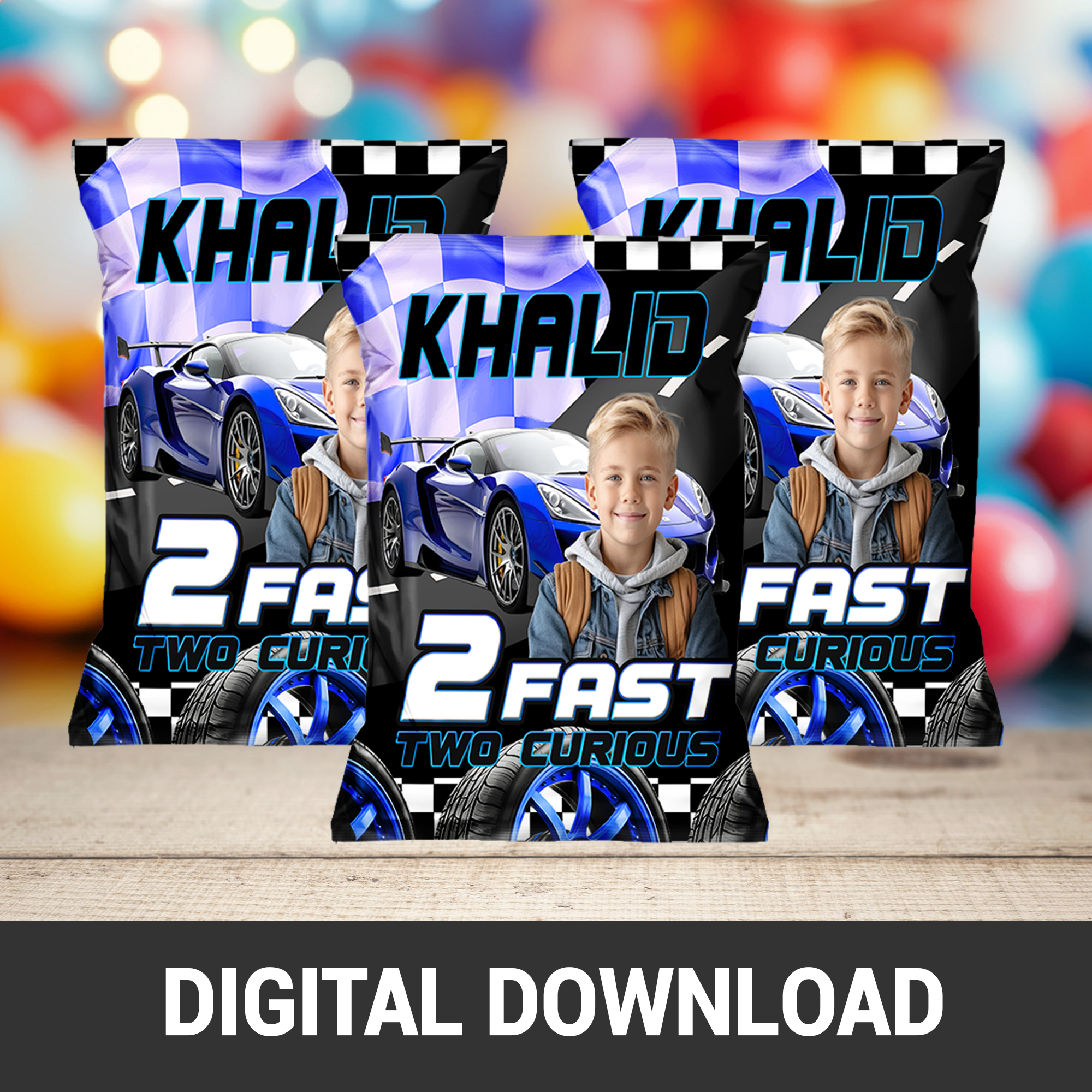 2 Fast 2 Curious Boy Edition | Chip Bag Wrapper Party Favor | Racing Birthday Theme | Digital + Print Option