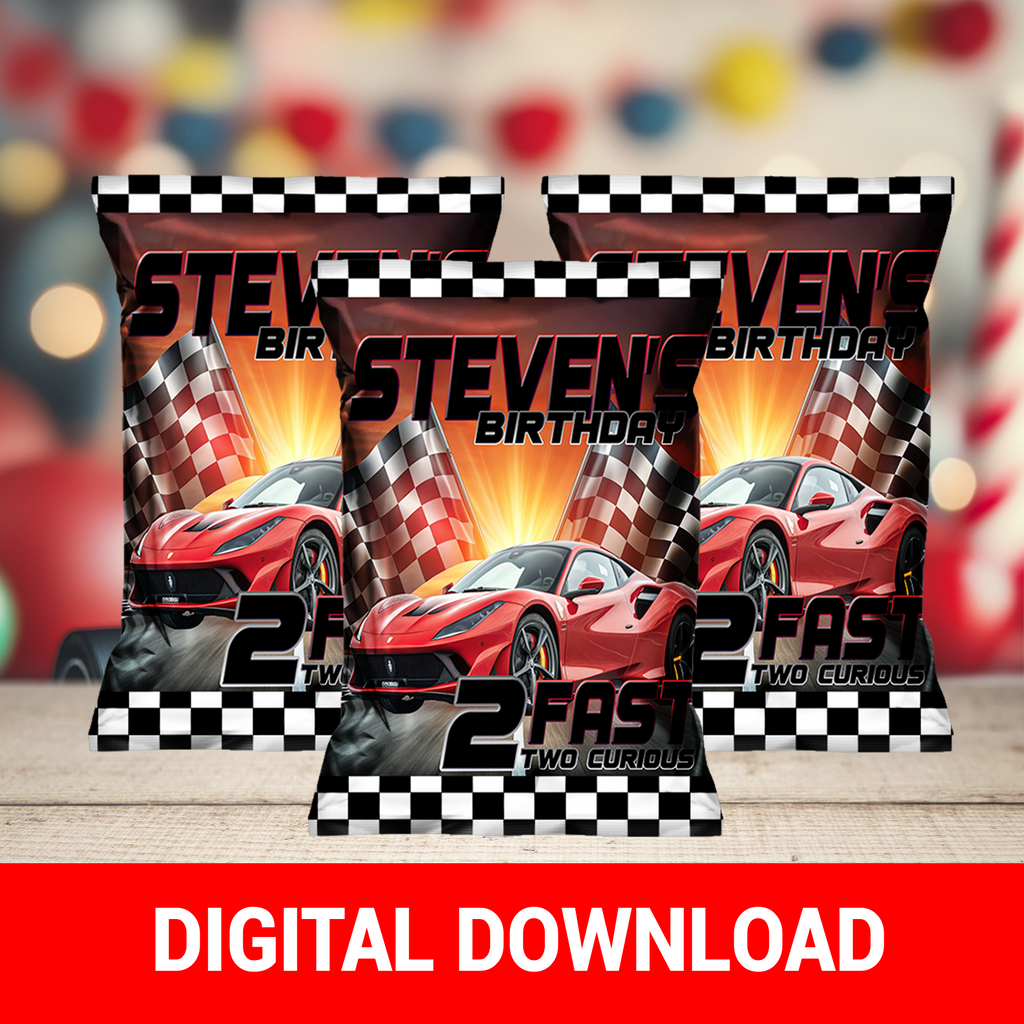 2 Fast 2 Curious Boy Edition | Chip Bag Wrapper Party Favor | Racing Birthday Theme | Digital + Print Option