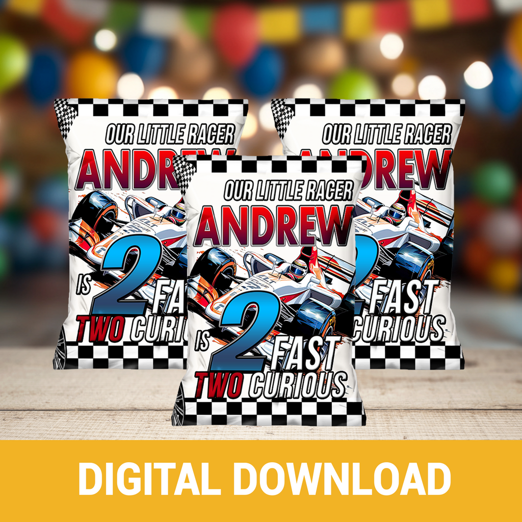 2 Fast 2 Curious Boy Edition | Chip Bag Wrapper Party Favor | Racing Birthday Theme | Digital + Print Option