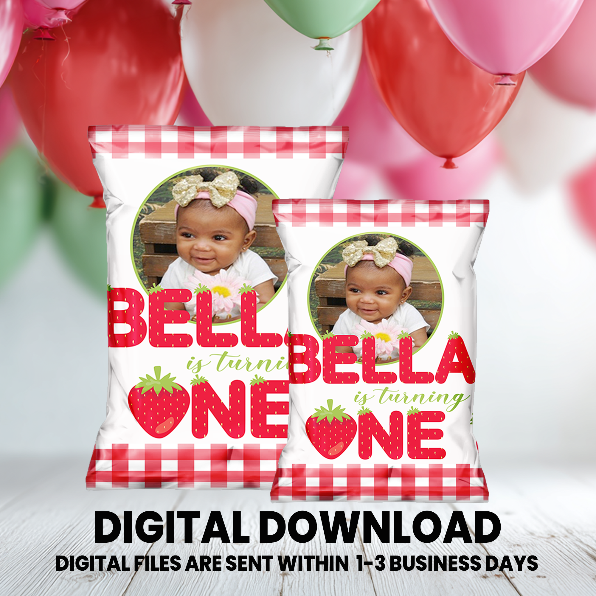 Berry Sweet One | Chip Bag Wrapper Party Favor | First Birthday Strawberry Theme | Digital + Print Option