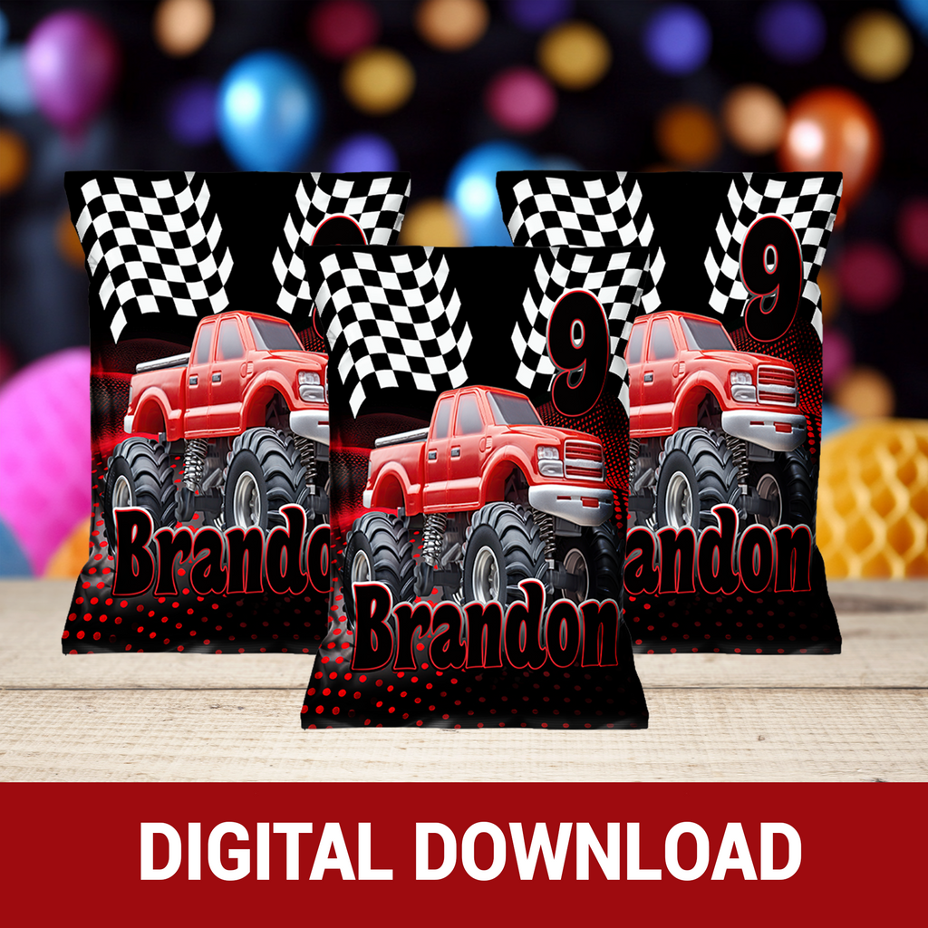 Big Wheels, Big Thrills! Monster Truck Party Favor Wrappers & Labels | Personalized Birthday Party Favor | Digital & Print Options