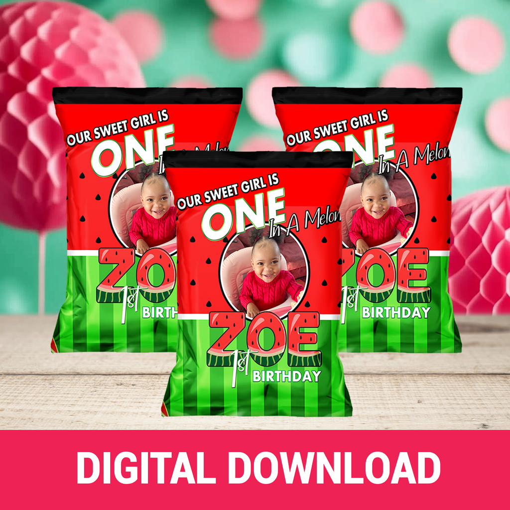 Melon Magic! One in a Melon Chip Wrappers | 1st Birthday Party Favors | Digital & Print Options