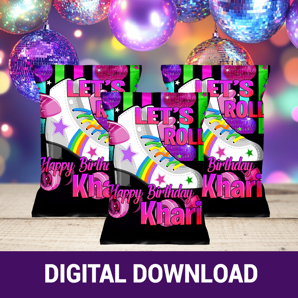Roll Into Fun! Skate Party Favor Wrappers & Labels | Fun & Trendy Tween and Teen Birthday Party Favors | Digital & Print Options
