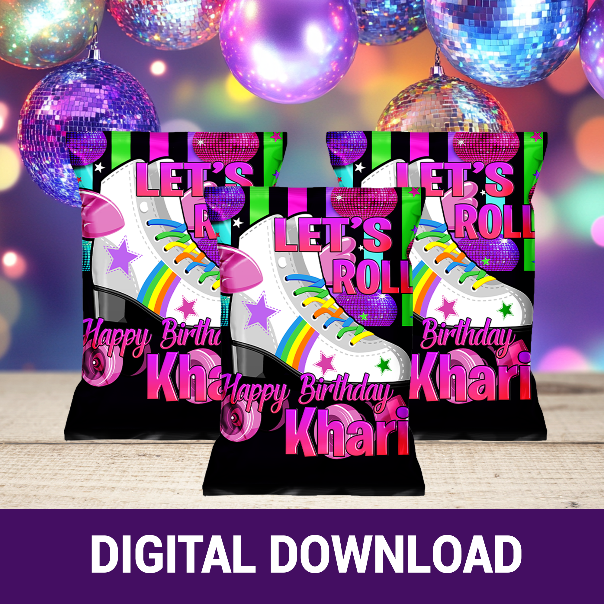 Roll Into Fun! Skate Party Favor Wrappers & Labels | Fun & Trendy Tween and Teen Birthday Party Favors | Digital & Print Options