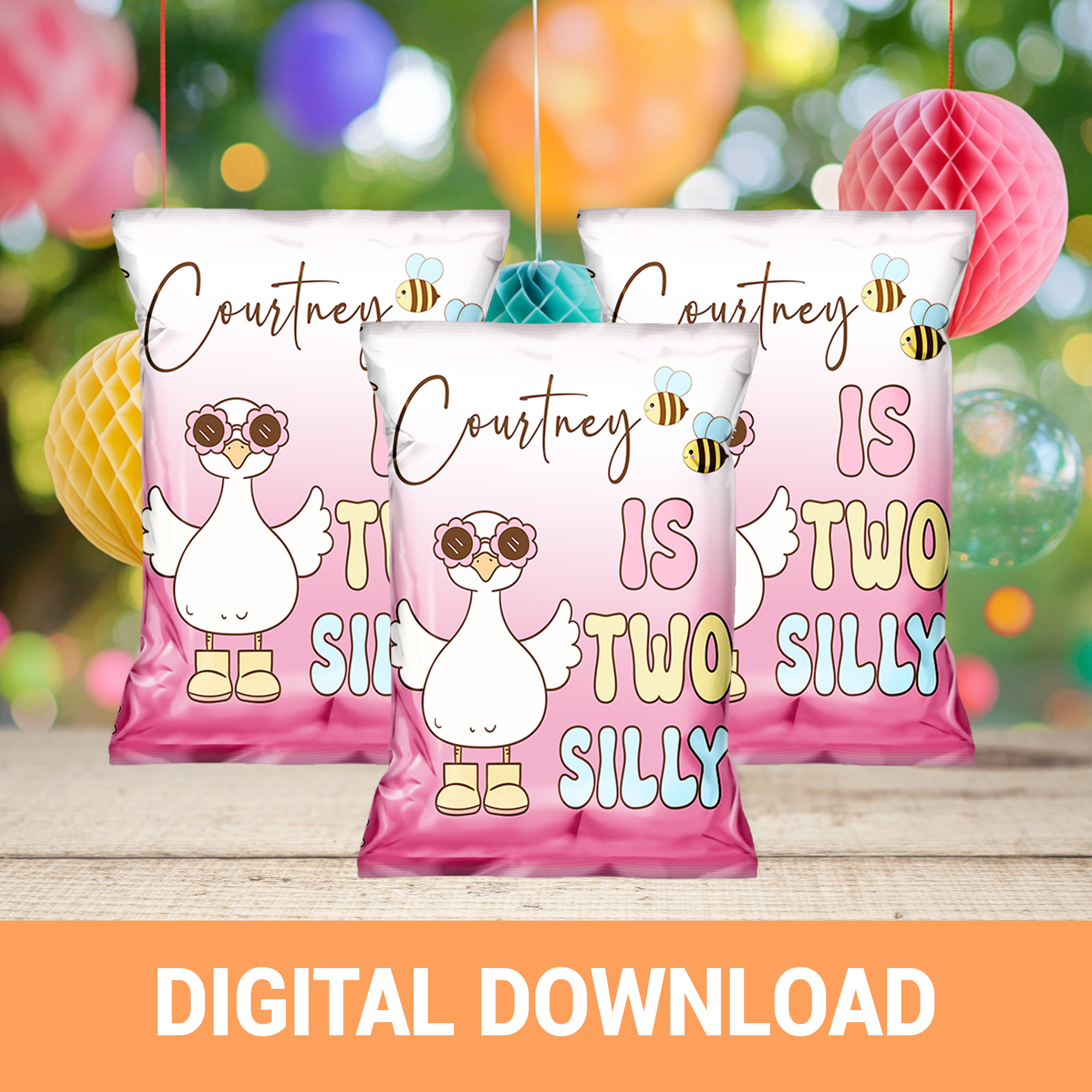 Goose on the Loose! Two Silly Goose Party Favor Wrappers & Labels | Whimsical & Fun Second Birthday Party Favor | Digital & Print Options