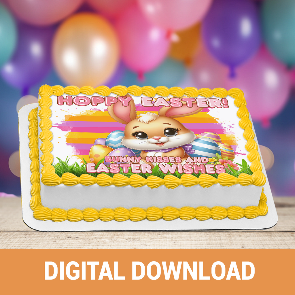 Egg-cellent Easter Bunny Cake Frosting Sheet | Cute Easter Edible Cake Topper | Half & Quarter Sheet