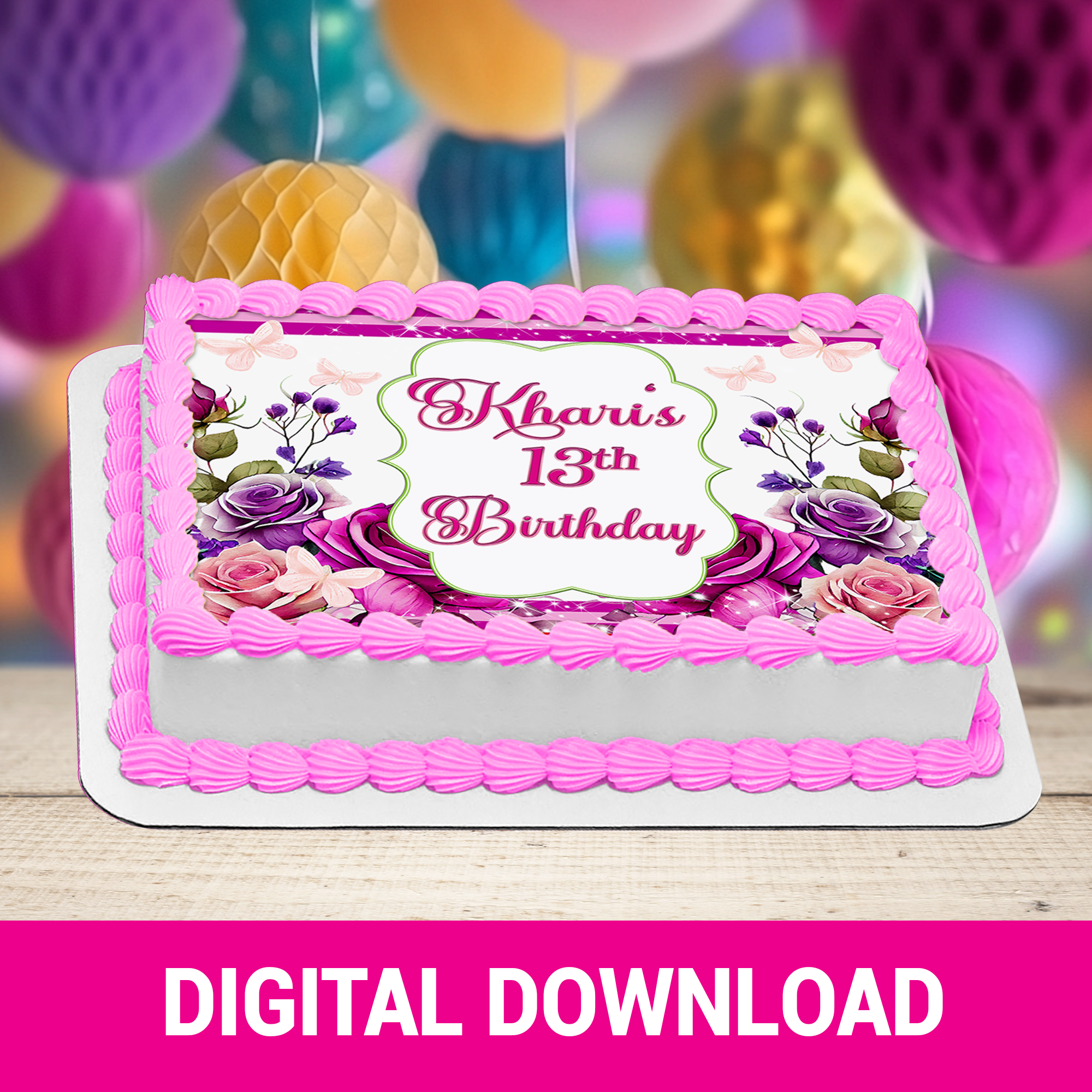 Spring Time Cake Frosting Sheet | Lovely & Elegant Birthday Party Favor | DIY Digitals