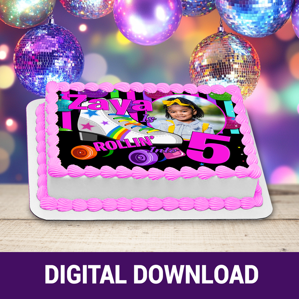 Roll Into Fun! Skate Party Cake Frosting Sheet | Fun & Trendy Tween and Teen Birthday Party Favors | Digital & Print Options | Half and Quarter Sheet Cakes