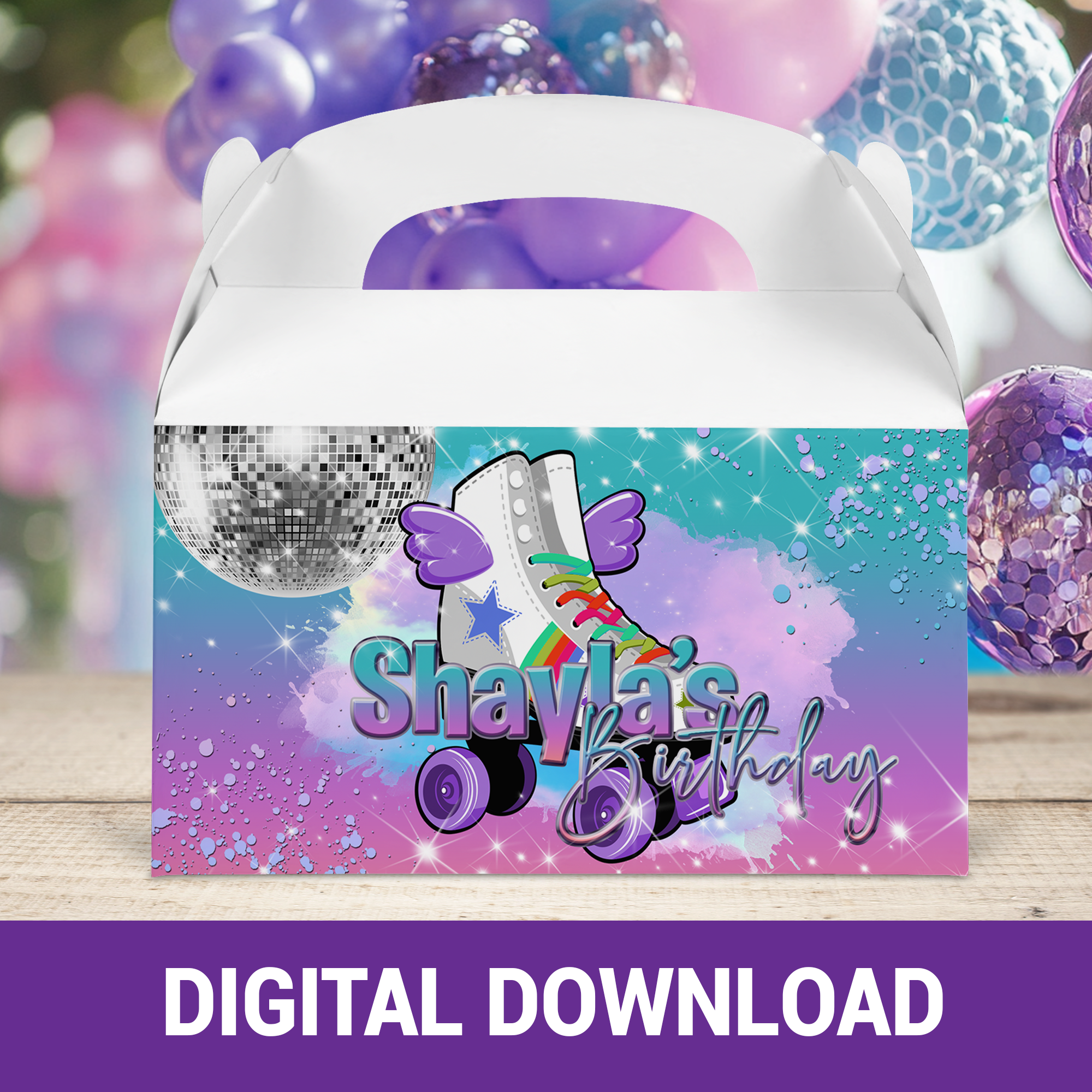 Skate Vibes Only! Skate Party Gift Bag, Gable Box & Shoe Box | Fun & Trendy Tween and Teen Birthday Party Favors | Digital & Print Options