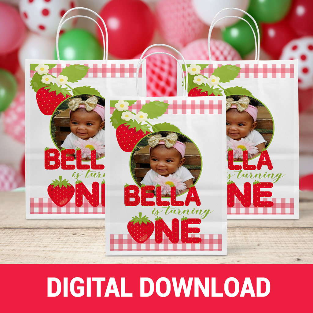 Berry Sweet One | Gift Bag Label Party Favor | First Birthday Strawberry Theme | Digital + Print Option