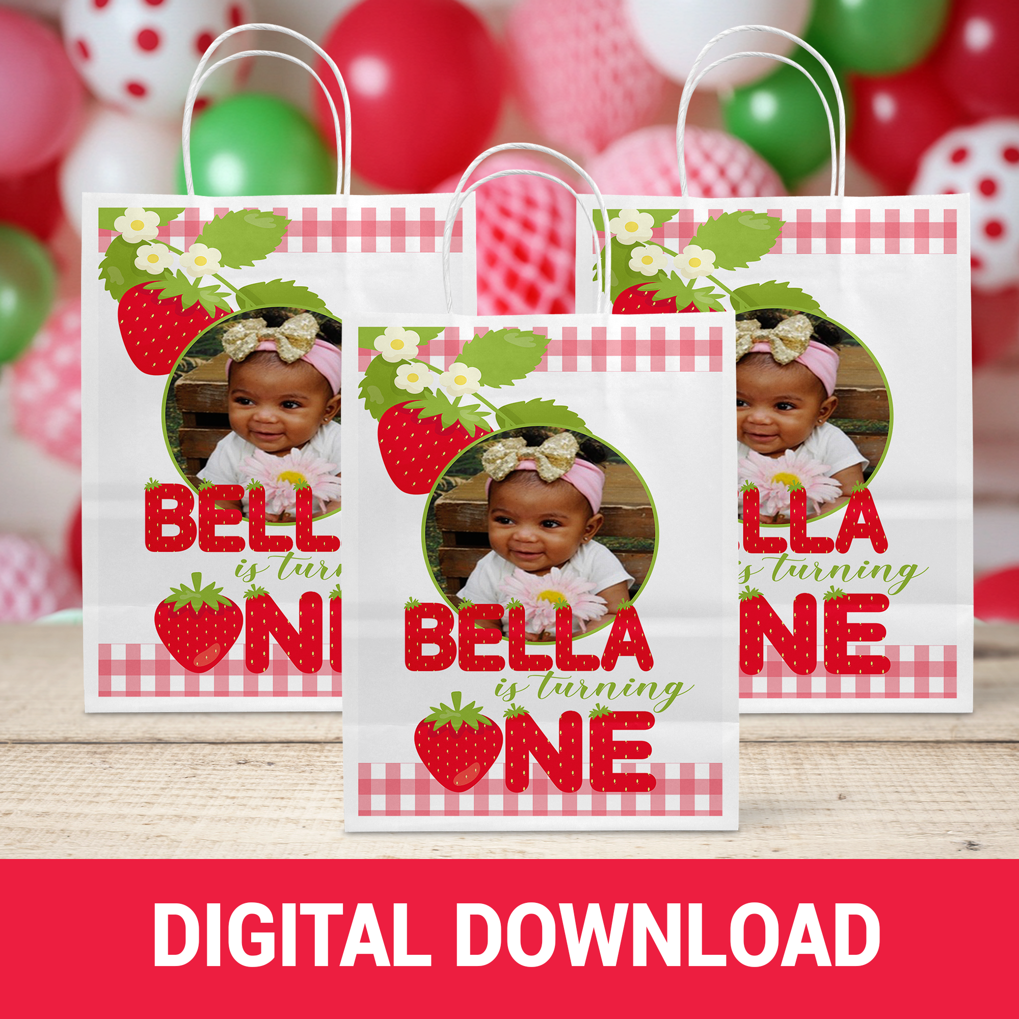 Berry Sweet One | Gift Bag Label Party Favor | First Birthday Strawberry Theme | Digital + Print Option