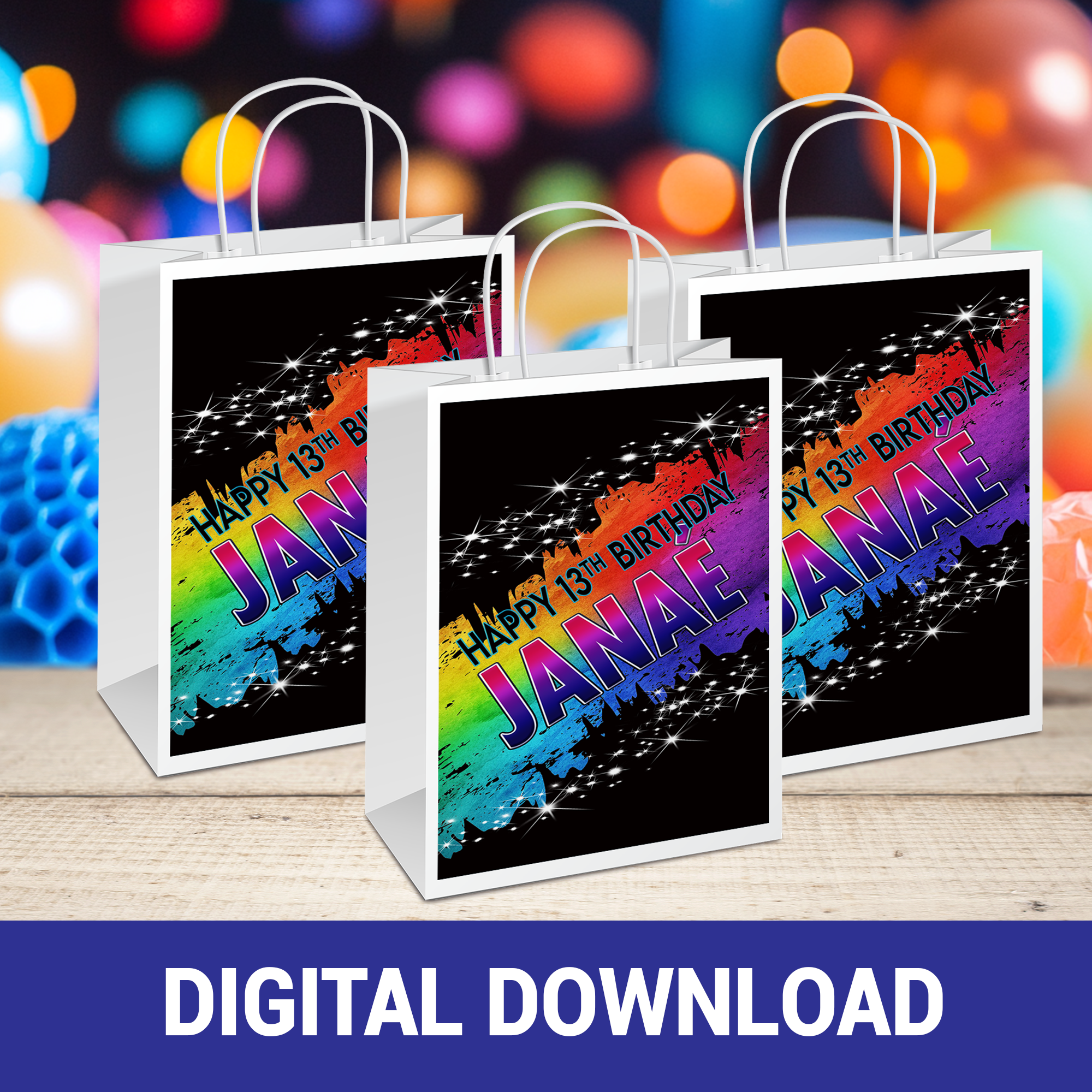 Bright & Fun Color Party Gift Bag, Gable Box & Shoe Box | Colorful Birthday Party Favor | Printable File | Digital & Print Options