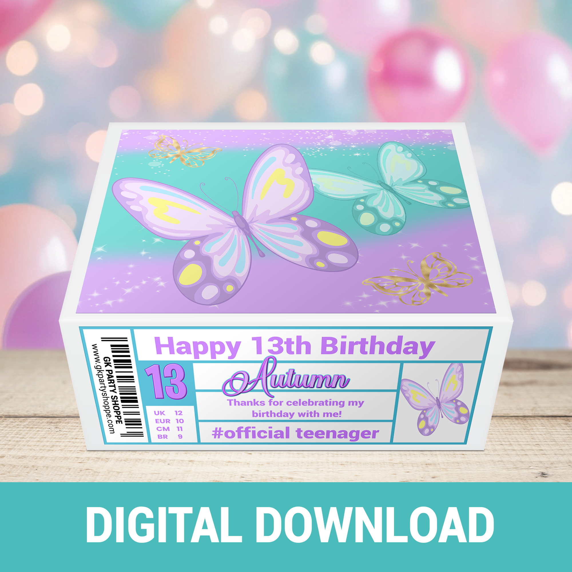 Butterfly Bliss Gift Bag, Gable Box & Shoe Box | Flutter & Fly Party Favors | Beautiful Butterfly Theme | Digital & Print Options