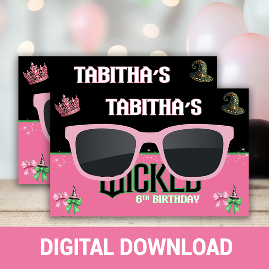 Wickedly Sweet! Pink & Green Party Sunglasses Card | Wicked Witch Party Favor | Digital Birthday Party Favor | Fun Birthday Shades